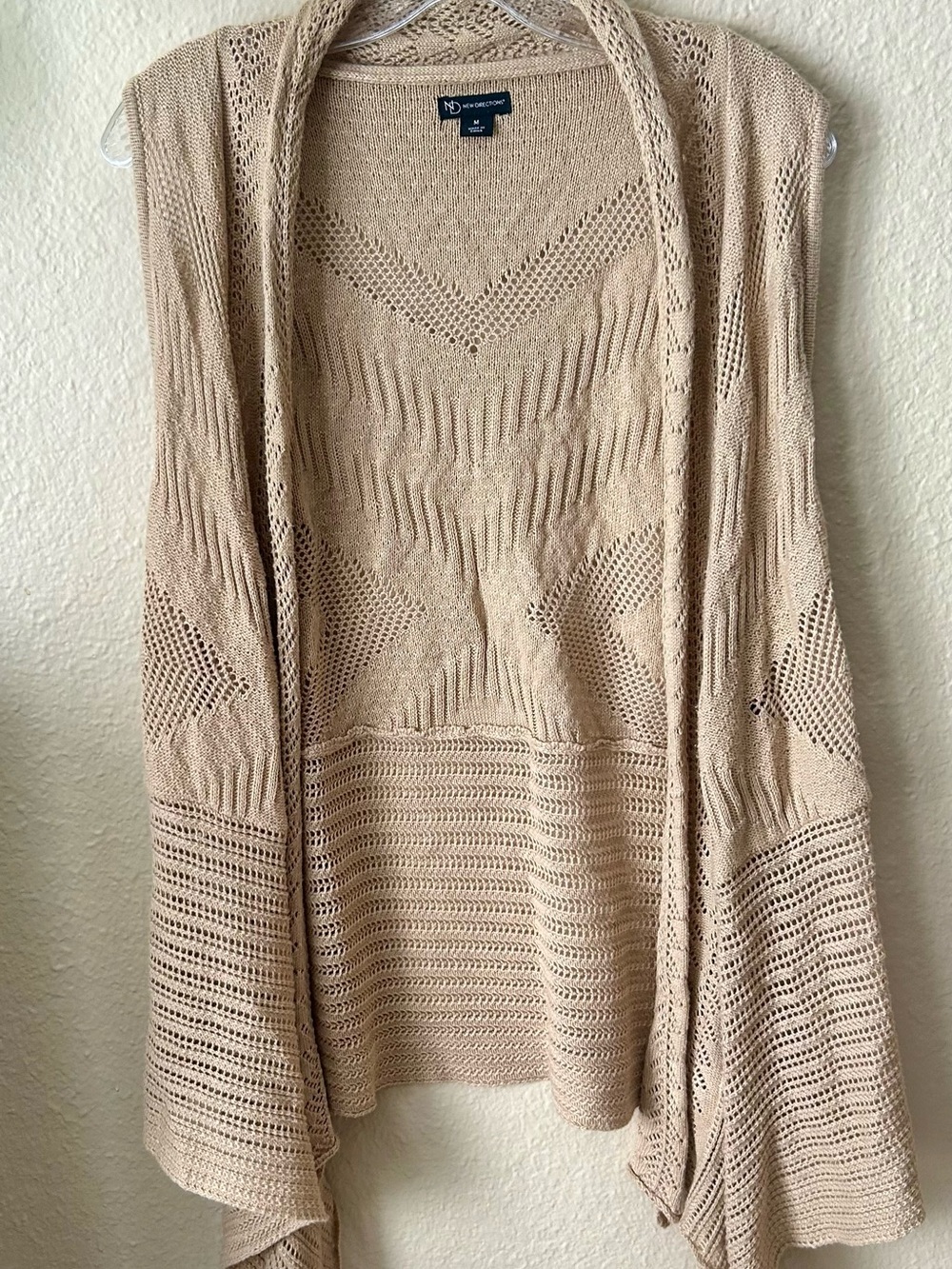 new directions beige open-front knit shrug